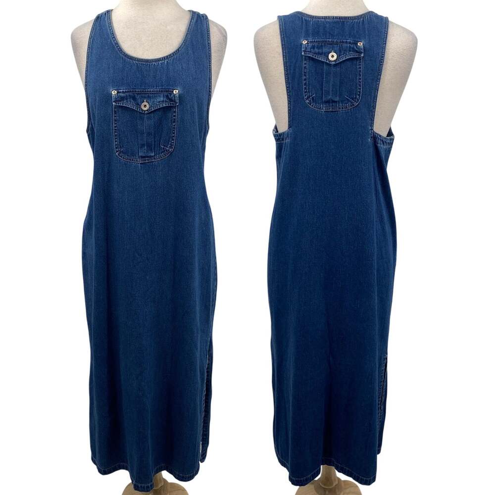 Vintage 90s Rue 21 Denim Pocket Maxi Dress Sleeveless Cotton Blue Jean